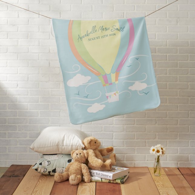 Hot Air Balloon Baby Shower Rainbow Baby Blanket (In Situ)