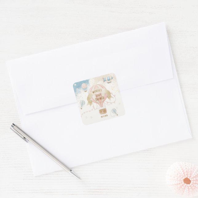 Hot Air Balloon Baby Shower  Square Sticker (Envelope)