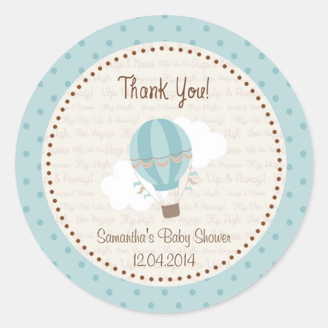 Hot Air Balloon Baby Shower Sticker Blue (Front)