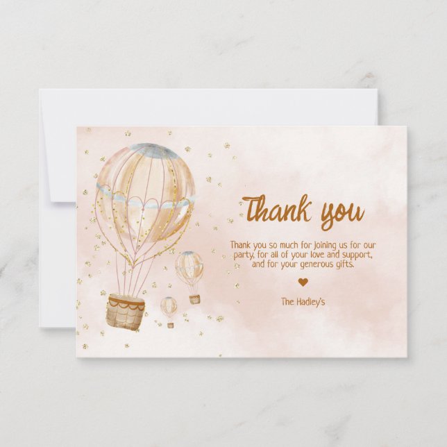 Hot Air Balloon Baby Shower Thank You Card (Front)