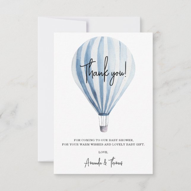 Hot air balloon baby shower  thank you card (Front)