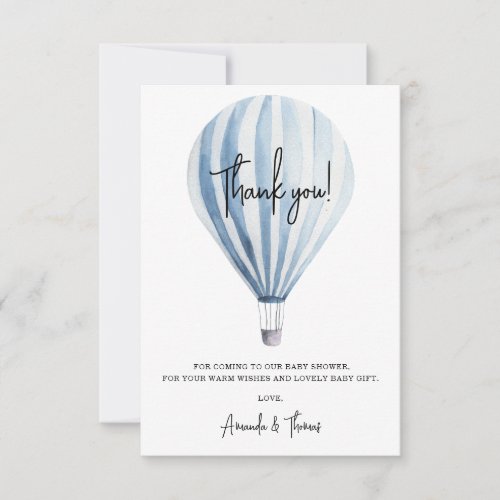 Hot air balloon baby shower  thank you card