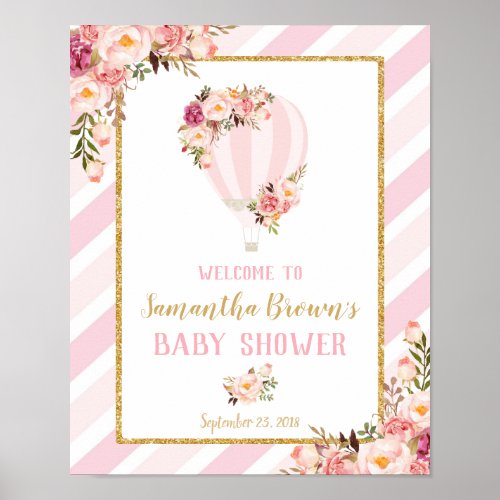 Hot Air Balloon Baby Shower Welcome Poster Sign