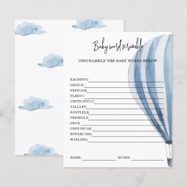 Hot air balloon - Baby Word Scramble (Front/Back)