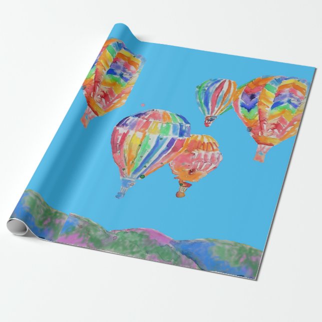 Hot Air Balloon balloons Art Watercolor Wrapping Paper (Unrolled)