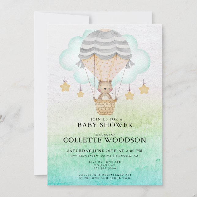 Hot Air Balloon Bear Baby Shower Invitation (Front)