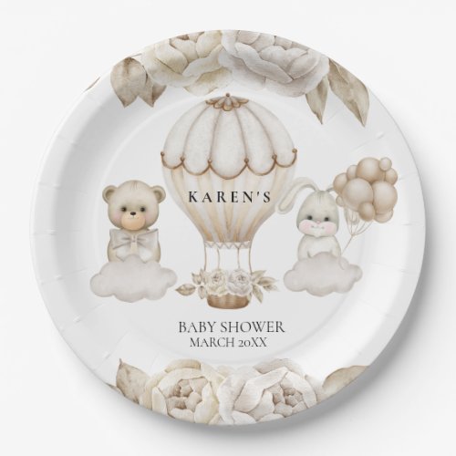Hot Air Balloon Bear Bunny Neutral  Paper Plates