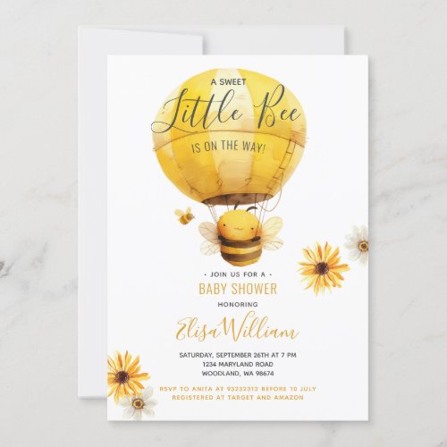 Hot air Balloon Bee is on the Way Baby Shower Invitation