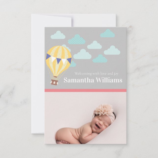 Hot Air Balloon Birth Announcement Card (Front)