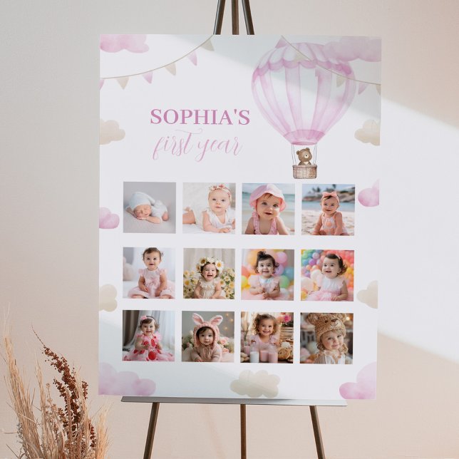Hot Air Balloon Birthday 12 Photo Milestone Poster (Creator Uploaded)