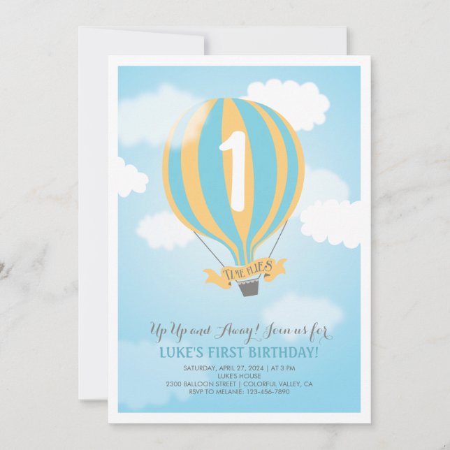 Hot Air Balloon Birthday Baby Boy Party Invite (Front)