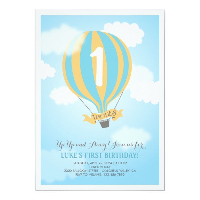 Hot Air Balloon Birthday Baby Boy Party Invite Zazzle Hot Air Balloon Birthday Baby Boy Party
