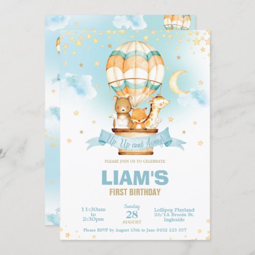 Hot Air Balloon Birthday Boy Cute Jungle Animals Invitation