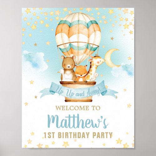 Hot Air Balloon Birthday Cute Animals Welcome Poster