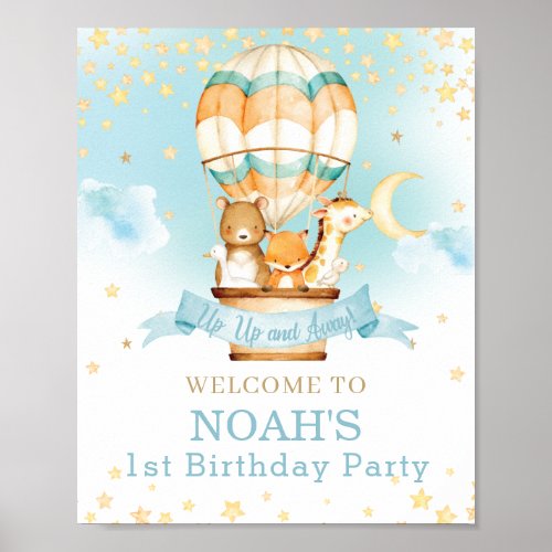 Hot Air Balloon Birthday Cute Animals Welcome Poster