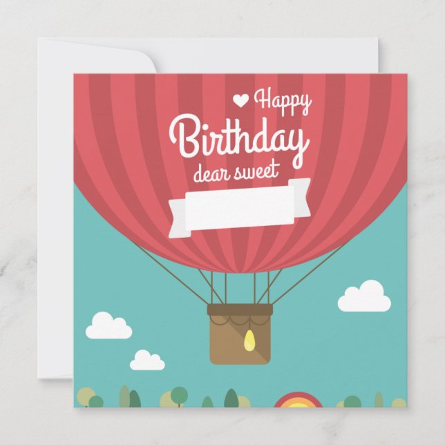 Hot Air Balloon Birthday Holiday Card (Front)