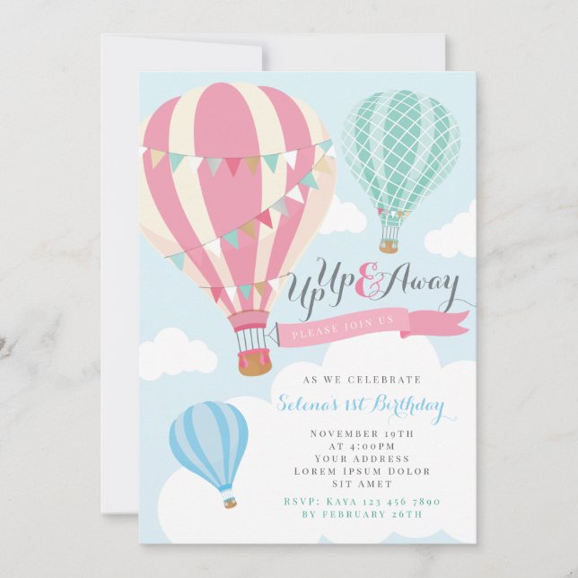 Hot Air Balloon Birthday Invitation (Front)