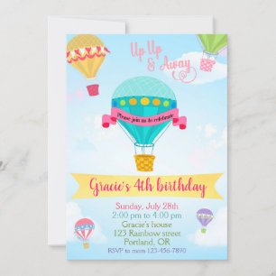 Hot air balloon birthday invitation boy girl party