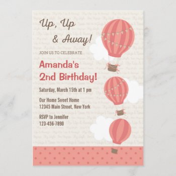 Hot Air Balloon Birthday Invitation (pink) by melanileestyle at Zazzle