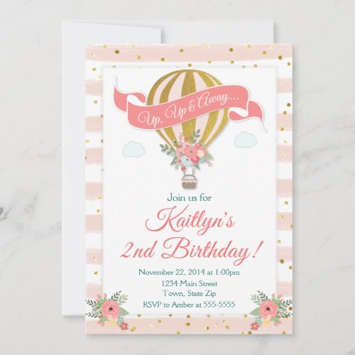 Hot Air Balloon Birthday Invitation Up Up  Away Invitation