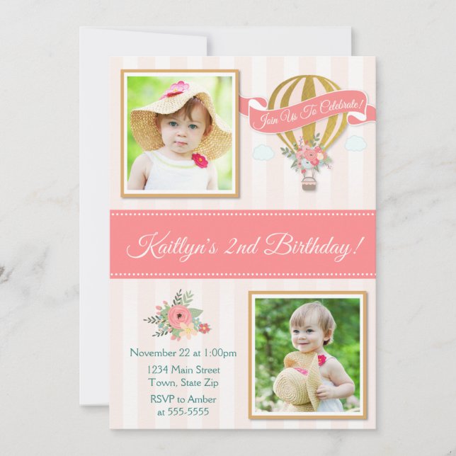 Hot Air Balloon Birthday Invitation, Up Up & Away Invitation (Front)