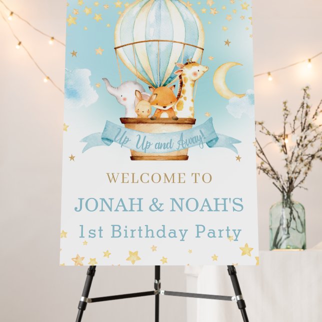 Hot Air Balloon Birthday Jungle Animals Welcome Foam Board (In Situ (Stand))