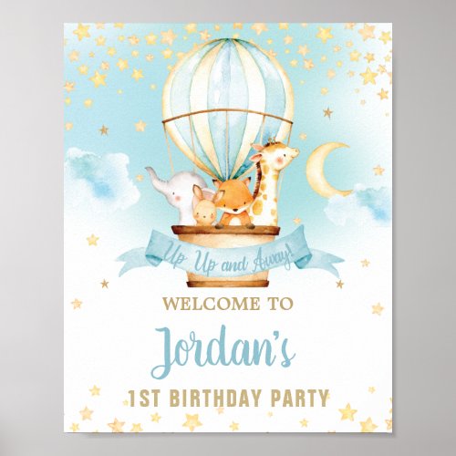 Hot Air Balloon Birthday Jungle Animals Welcome Poster
