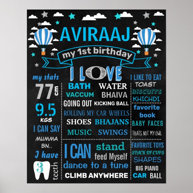 Hot Air Balloon Birthday Party chalkboard sign (Front)