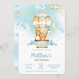 Hot Air Balloon Birthday Party Cute Animals Bear  Invitation