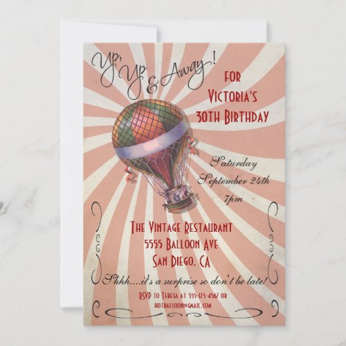 Hot air balloon Birthday Party Invitation
