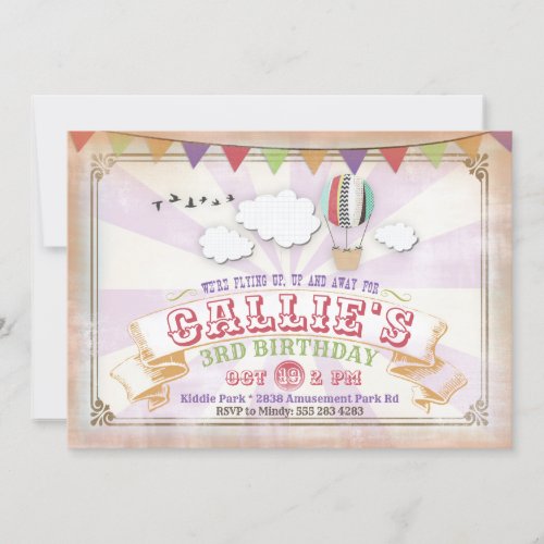 Hot Air Balloon Birthday Party Invitation