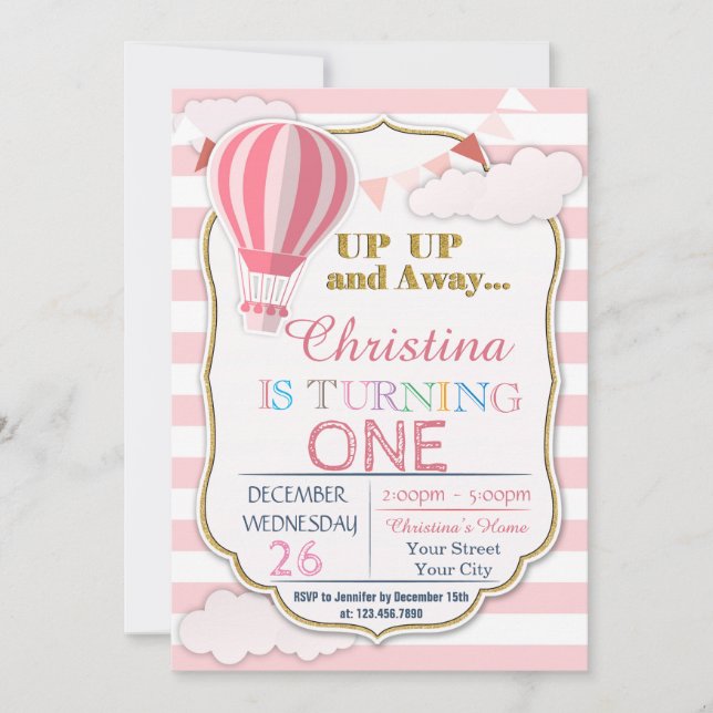 Hot Air Balloon Birthday Party Invitation (Front)