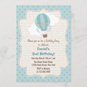 Hot Air Balloon Birthday Party Invitation Blue