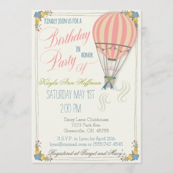 Hot Air Balloon Birthday Party Invitation. Invitation by DaisyLane at Zazzle
