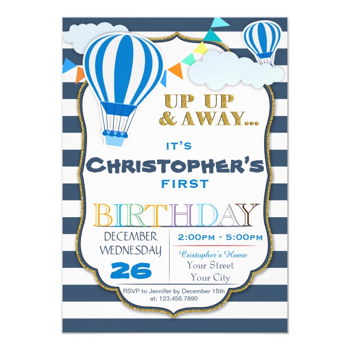 Hot Air Balloon Birthday Party Invitation Zazzle Hot Air Balloon Birthday Party