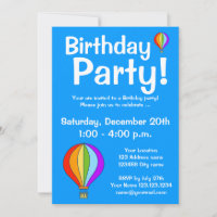 Hot air balloon Birthday party invitations