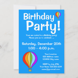 Hot air balloon Birthday party invitations