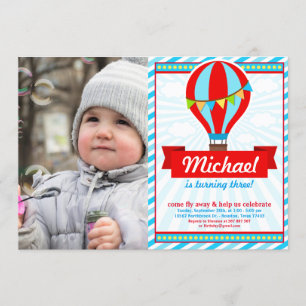 Hot Air Balloon Birthday Party Photo Invitation