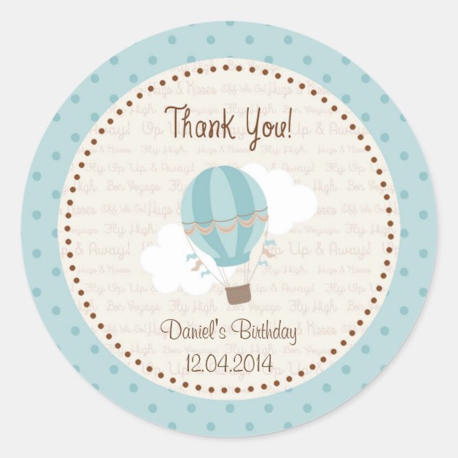 Hot Air Balloon Birthday Sticker Blue (Front)