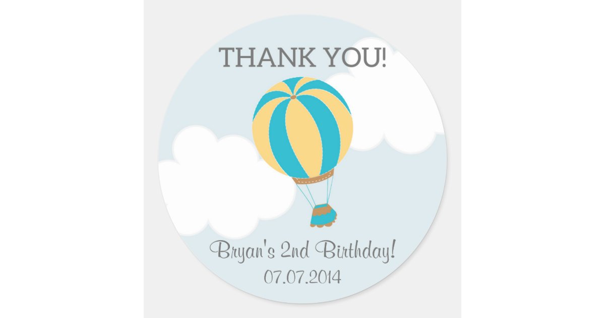 Hot Air Balloon Birthday Thank You Stickers | Zazzle