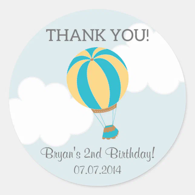 Hot Air Balloon Birthday Thank You Stickers | Zazzle