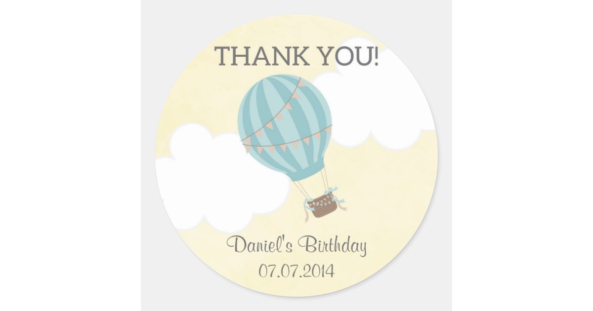 Hot Air Balloon Birthday Thank You Stickers | Zazzle