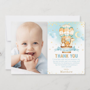 Hot Air Balloon Birthday Woodland Animals Photo Thank You Card