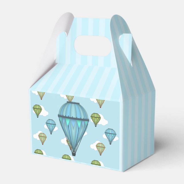 Hot Air Balloon Blue and Green Cloudy Sky Favor Boxes (Front Side)