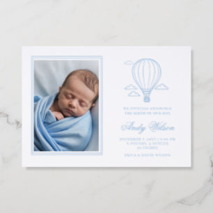 Hot Air Balloon Blue Baby Boy Birth Announcement