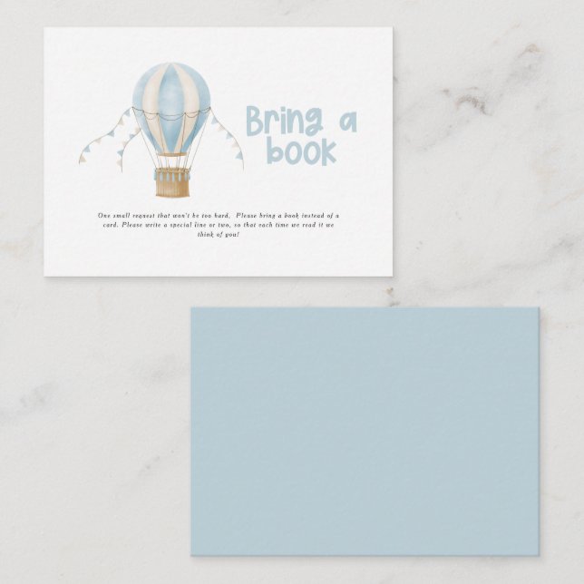 Hot air balloon blue baby shower bring a book  note card (Front/Back)
