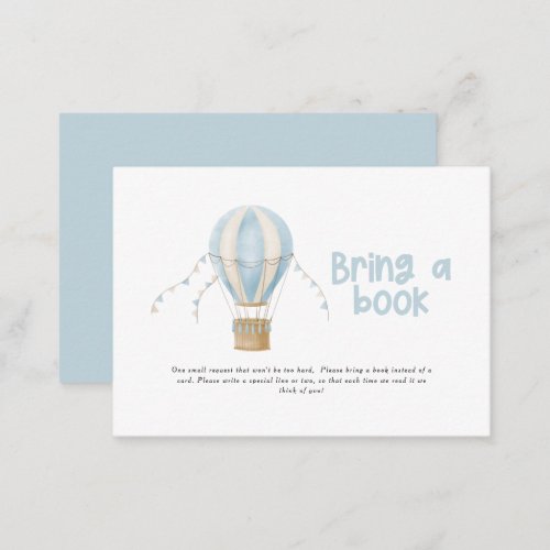 Hot air balloon blue baby shower bring a book  note card