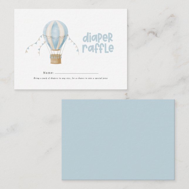 Hot air balloon blue baby shower diaper raffle note card (Front/Back)