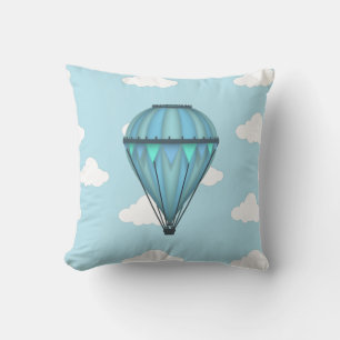 Hot Air Balloon Blue Sky with Clouds Throw Pillow