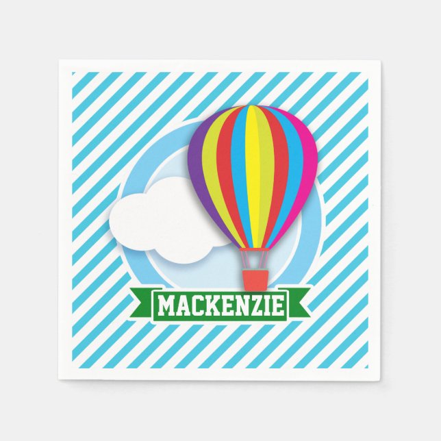 Hot Air Balloon; Blue & White Stripes Napkins (Front)